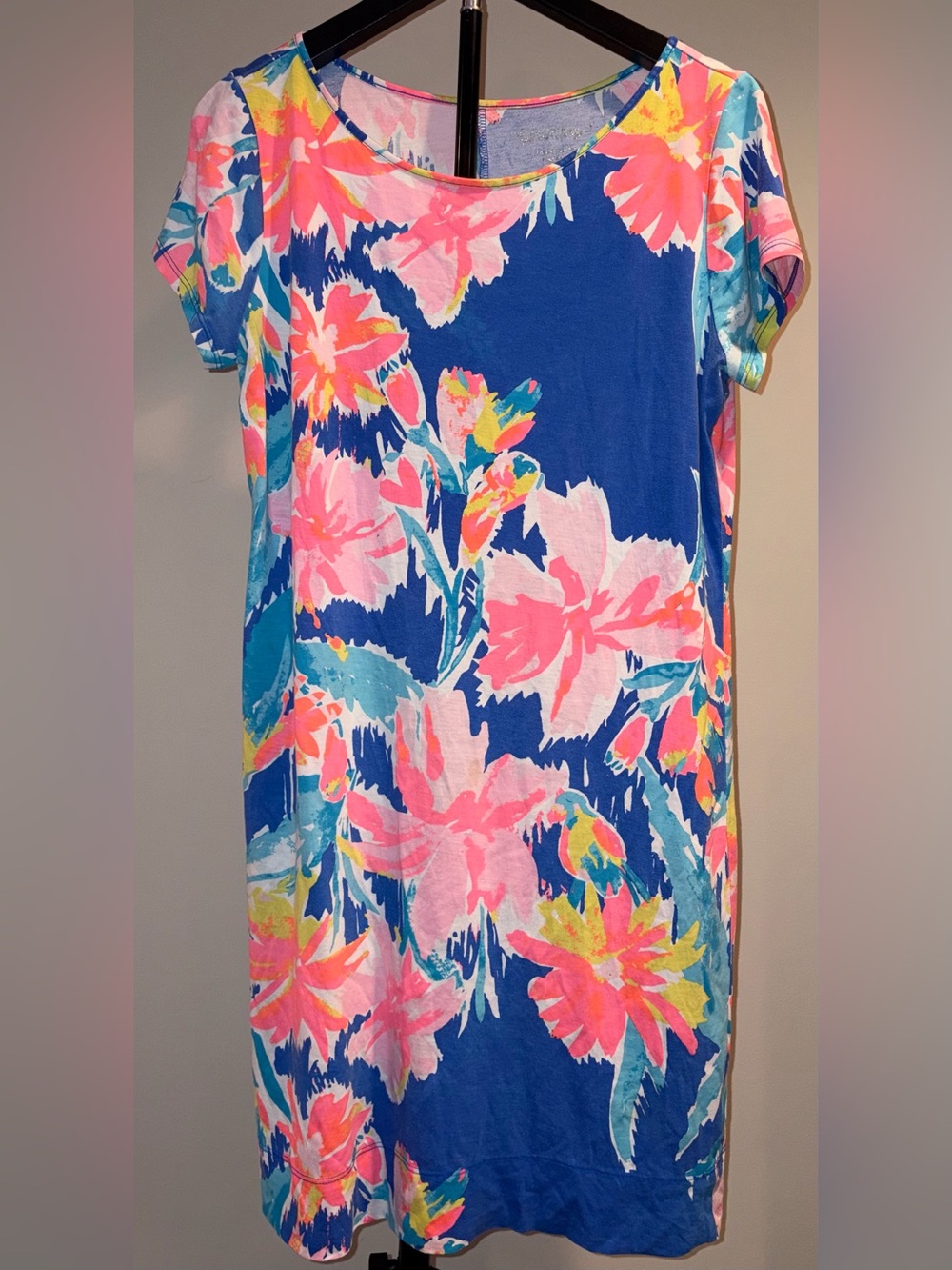 Lily Pulitzer 100% Pima cotton multi color floral short sleeve dress sz M EUC